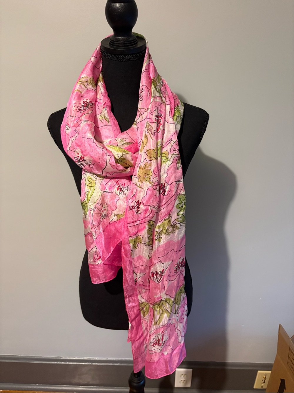 Bijoux Terner 100% Silk Pink Floral Long Scarf